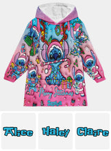 Load image into Gallery viewer, Personalized Merry Stitchmas Blanket Hoodie for Kids | Christmas Gift
