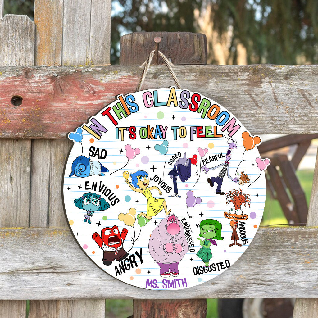 Personalized Classroom Feelings Wood Sign Custom Name Gift