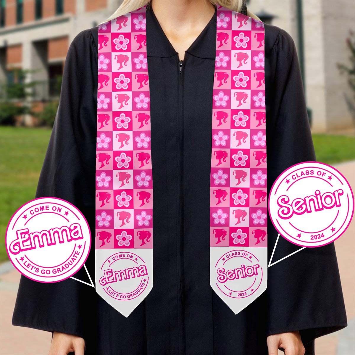 Personalized Pink Graduation Stole Custom Name for Seniors