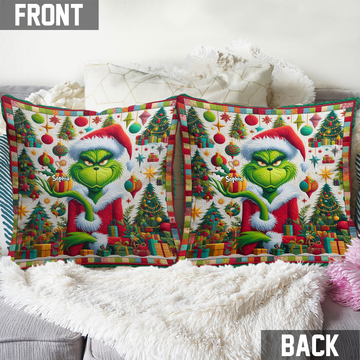 Personalized Grinchmas Throw Pillow Custom Name Christmas Gift