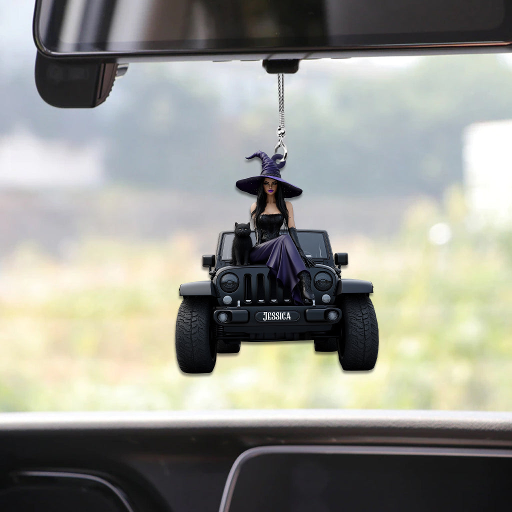 Personalized Witch Car Ornament Custom Name Gift for Halloween