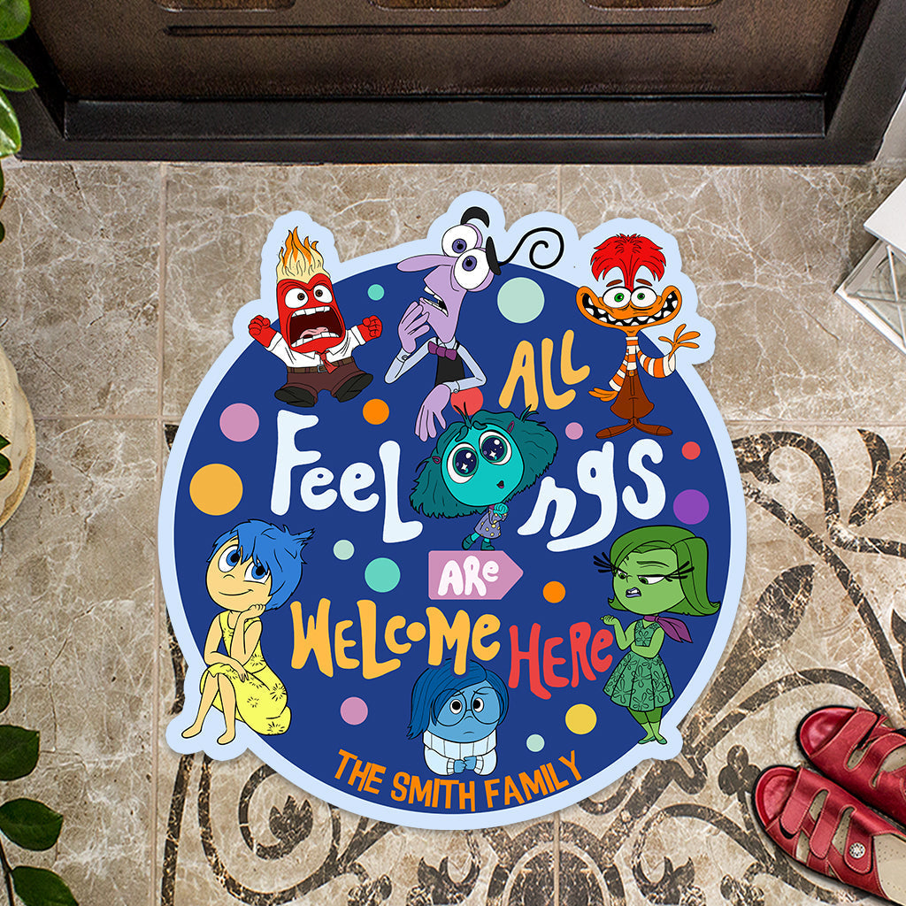 Personalized Shaped Doormat All Feelings Welcome Family Gift