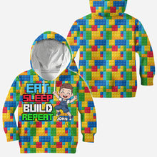 Load image into Gallery viewer, Personalized Fun Kids All Over Shirt with Name – Eat Sleep Build Repeat
