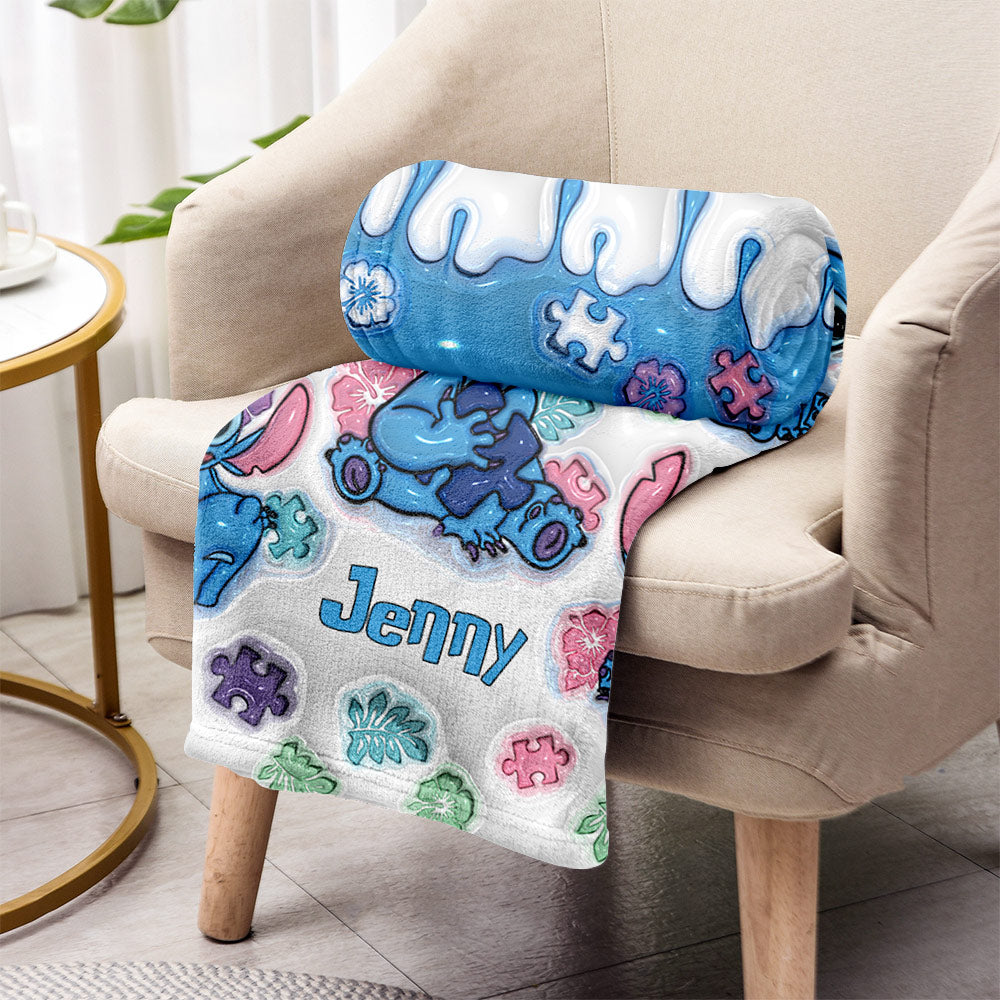 Personalized Autism Awareness Plush Blanket Custom Name Gift