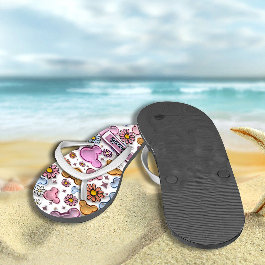 Personalized Floral Flip Flops Custom Name Gift for Mom