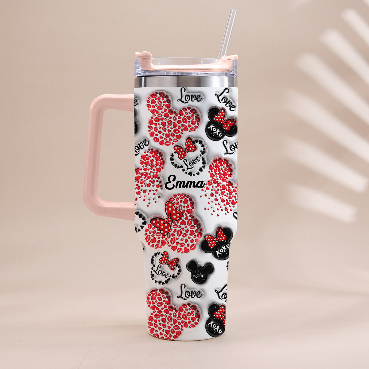Personalized Mouse Heart Tumbler with Handle for Moms | Unique Christmas Gift
