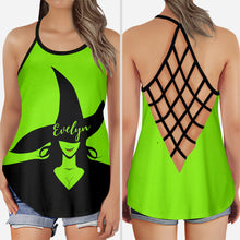 Load image into Gallery viewer, Personalized Witch Cross Tank Top with Custom Name for Halloween
