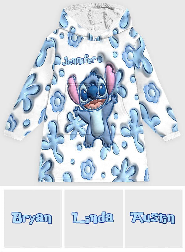 Personalized Blanket Hoodie with Custom Name and Stitch Design