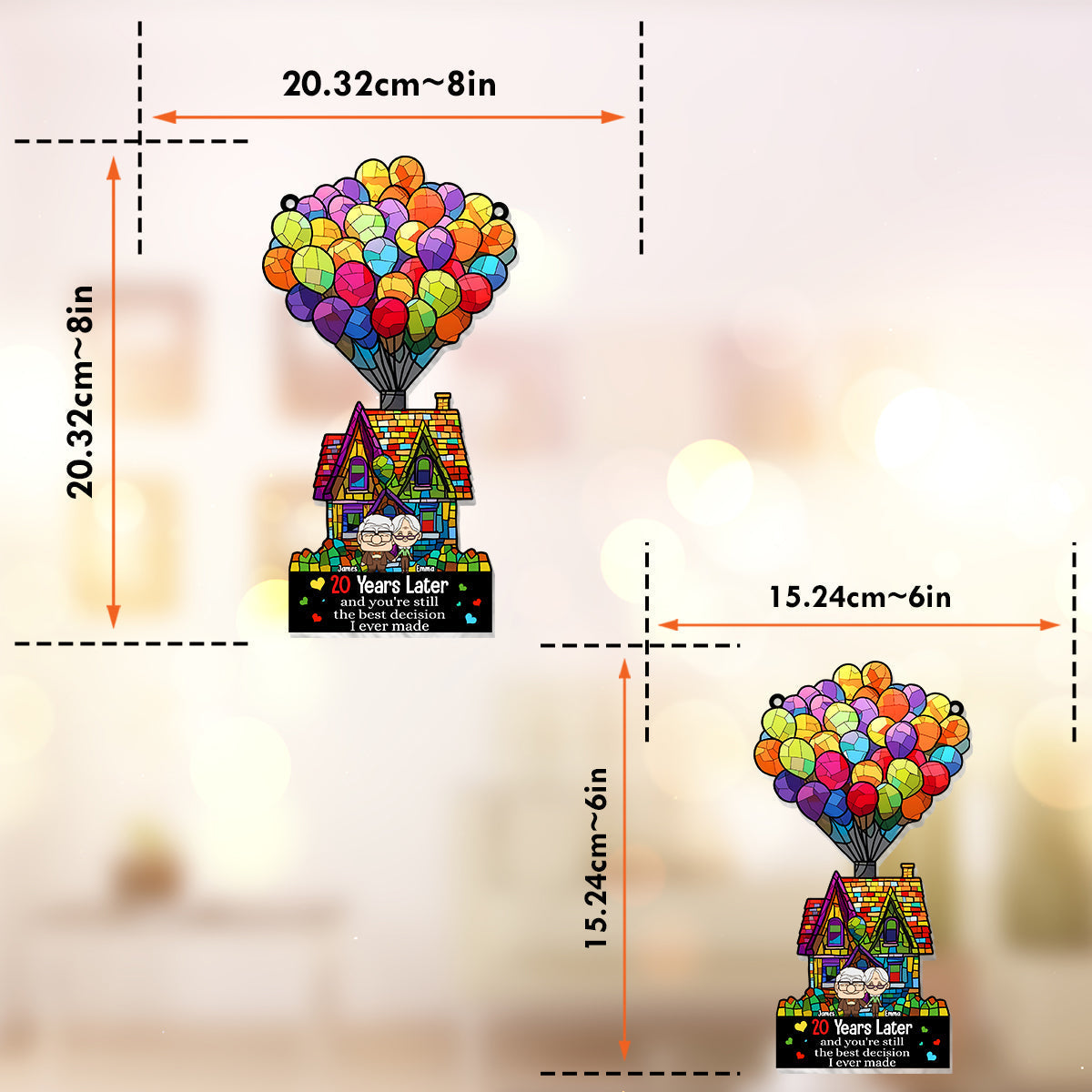 Personalized Balloon House Suncatcher Ornament Unique Gift for Anniversary