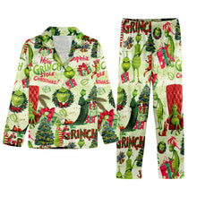 Load image into Gallery viewer, Personalized Grinch Christmas Button Down Pajamas for Couples
