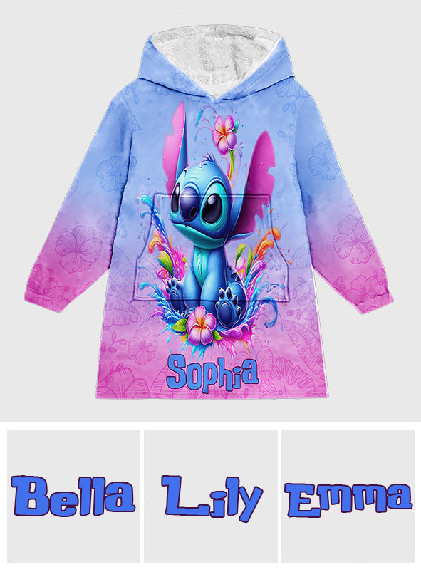 Personalized Stitch Blanket Hoodie Custom Name Gift for Kids