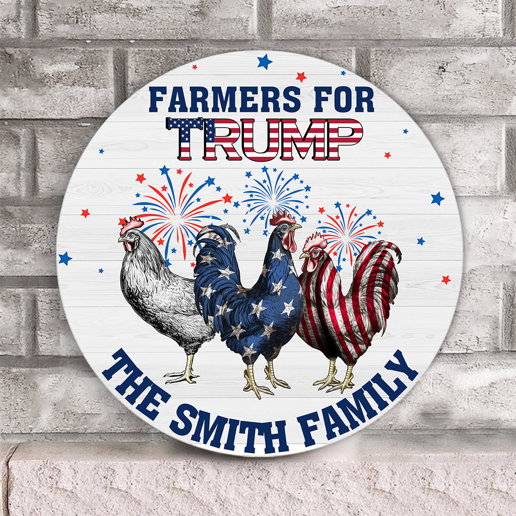 Personalized Round Wood Sign with Family Name & Americana Design