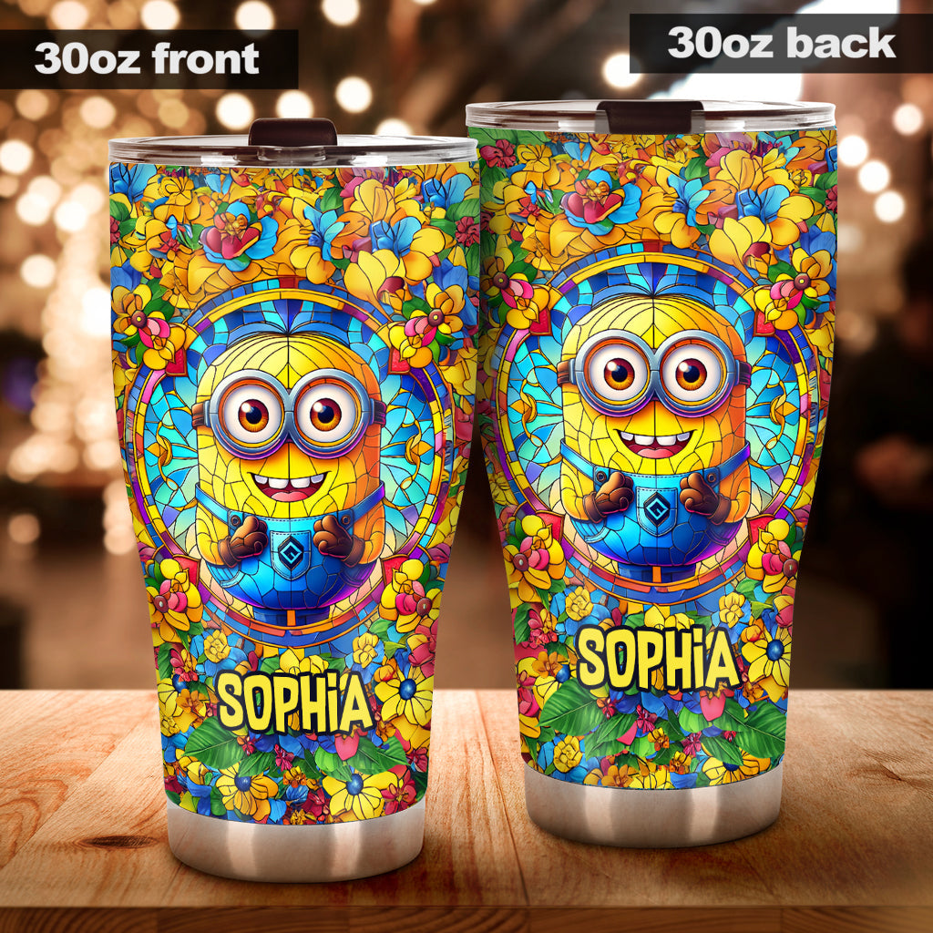 Personalized Happy Yellow Monster Tumbler Custom Name Gift for Kids