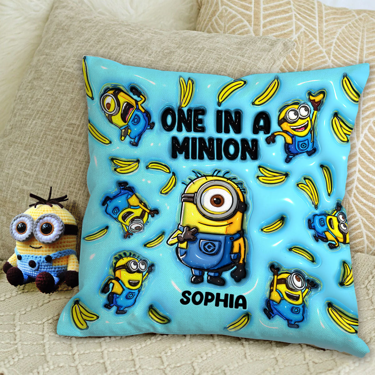 Personalized Minion Throw Pillow Custom Name Gift