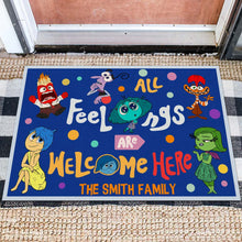Load image into Gallery viewer, Personalized Doormat All Feelings Are Welcome Here for Family

