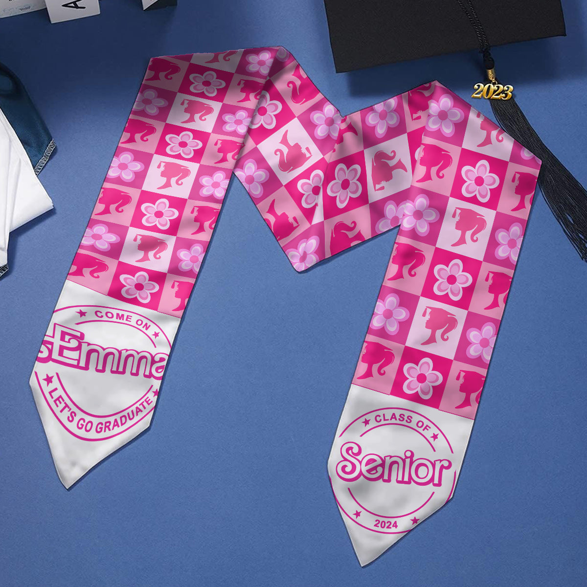 Personalized Pink Graduation Stole Custom Name for Seniors