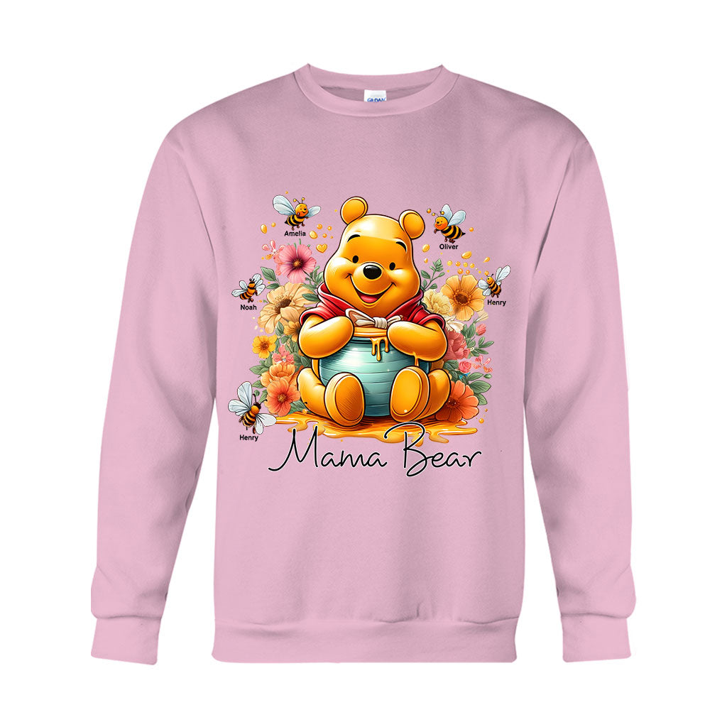 Personalized Mama Bear T-Shirt & Hoodie with Floral Design for Mom