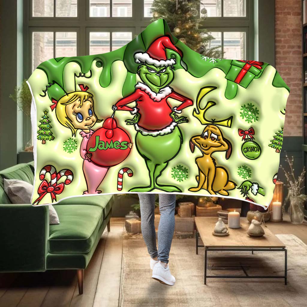 Personalized Grinch Hooded Blanket Unique Christmas Gift