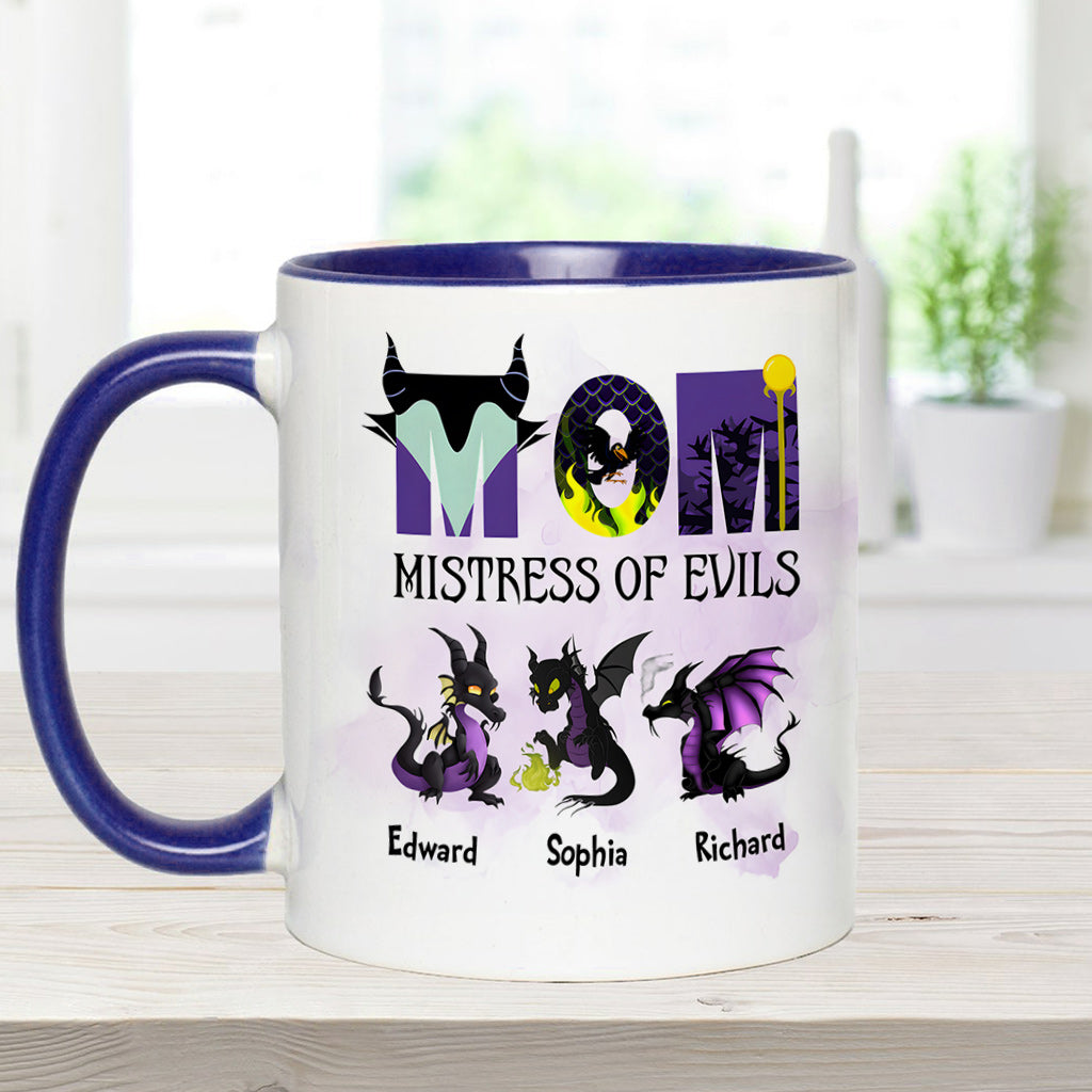 Personalized Two-Tone Accent Mug with 'Mistress of Evils' Design for Mom