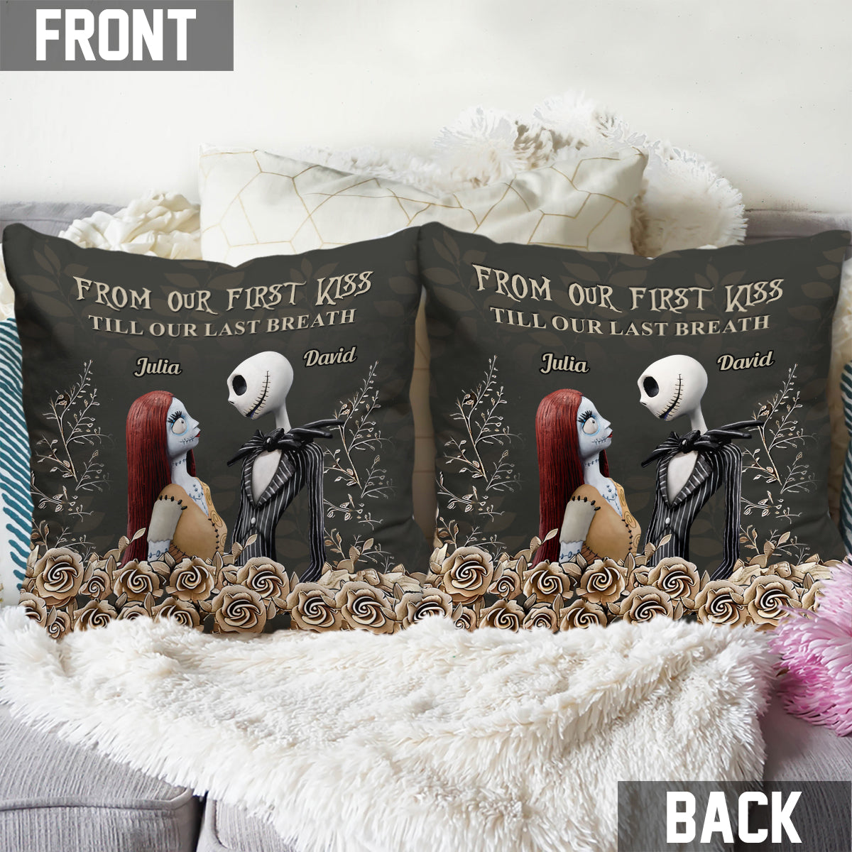 Personalized Nightmare Throw Pillow Custom Name Gift for Couples