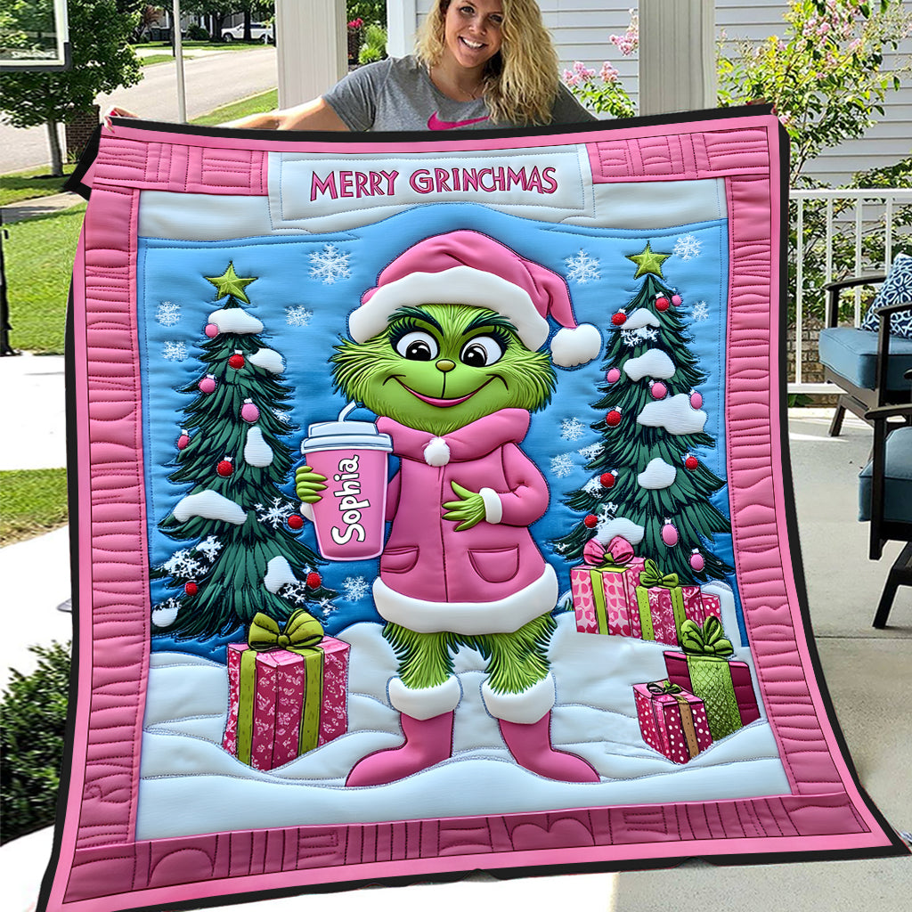 Personalized Grinch Christmas Quilt Custom Name Gift for Kids