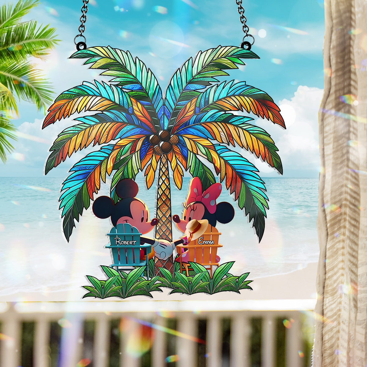 Personalized Palm Tree Suncatcher Ornament Custom Gift for Couple