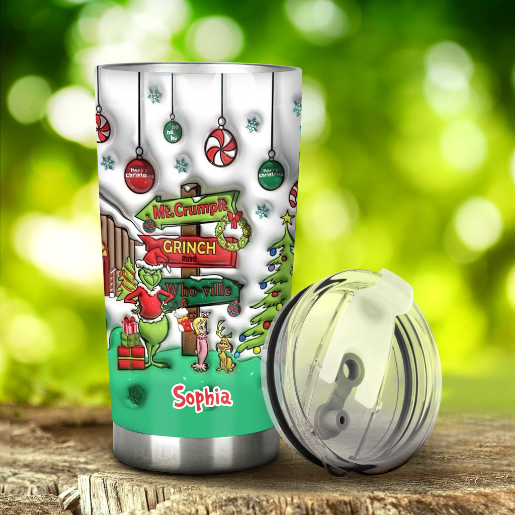 Personalized Grinch Christmas Tumbler Custom Name Gift