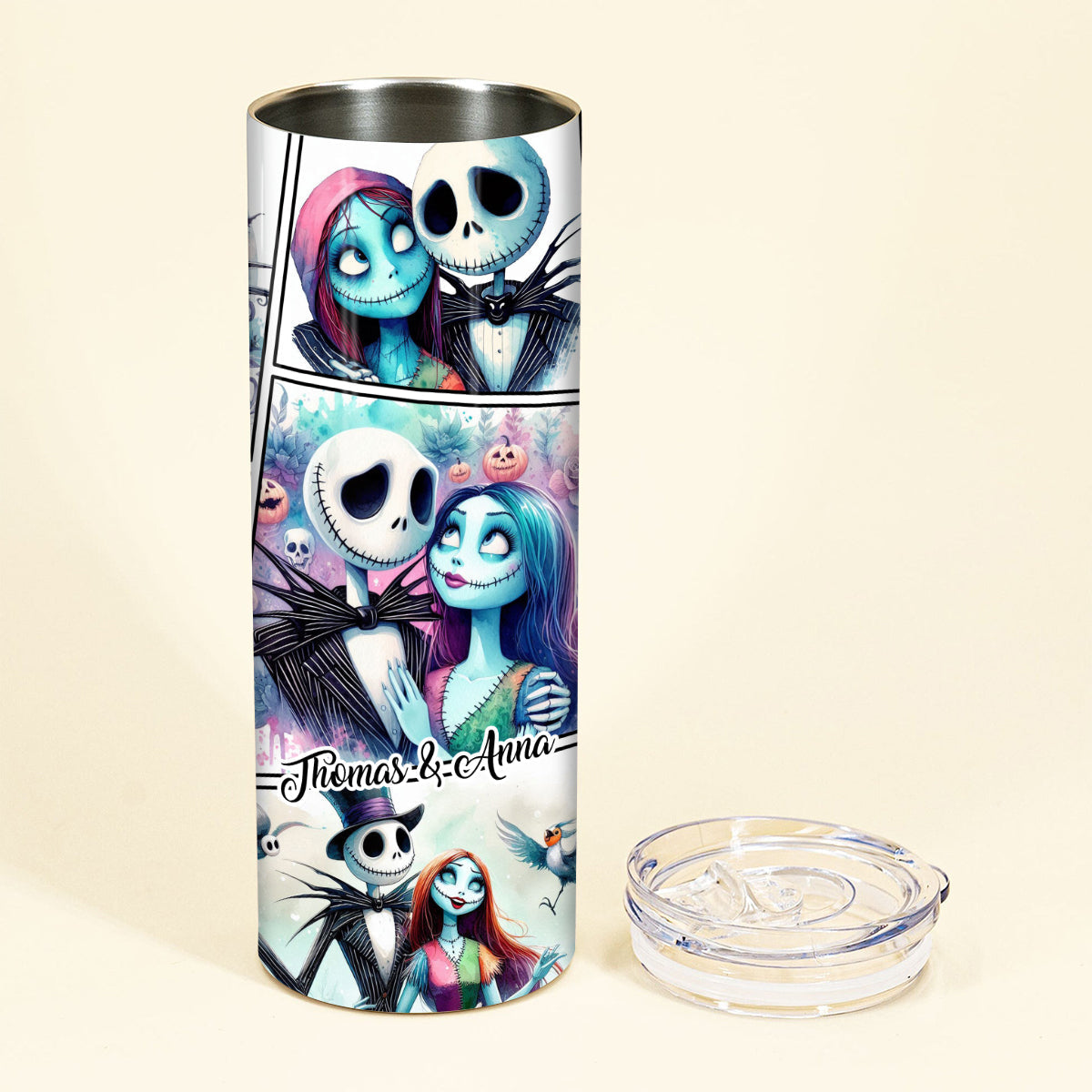 Personalized Nightmare Before Christmas Skinny Tumbler Custom Name Gift for Couples