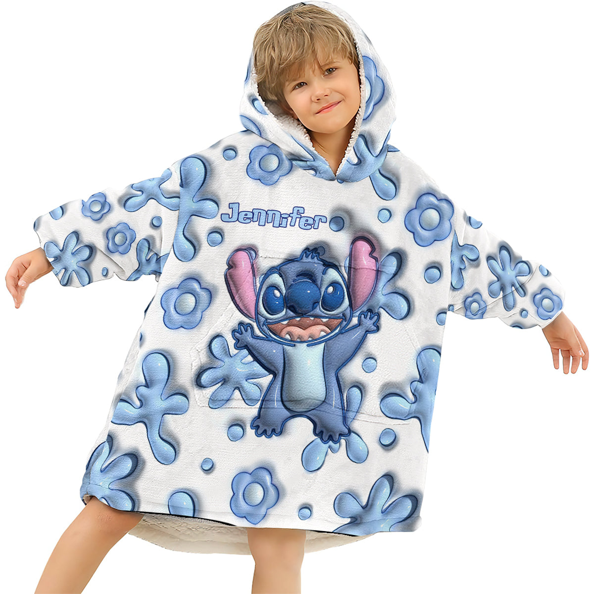 Personalized Blanket Hoodie with Custom Name and Stitch Design