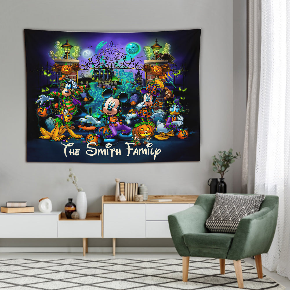 Personalized Halloween Mouse Wall Tapestry Custom Family Name Decor