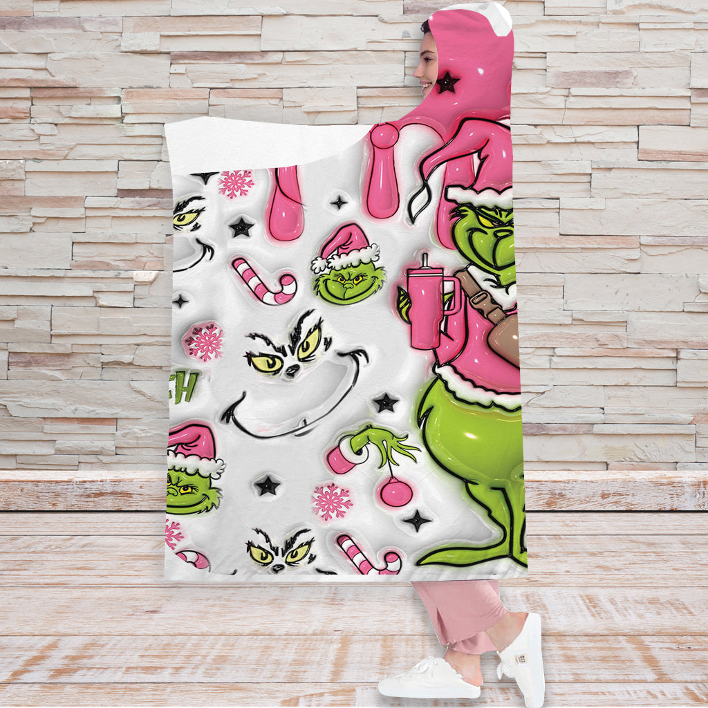 Personalized Grinch Christmas Hooded Blanket Gift for Kids