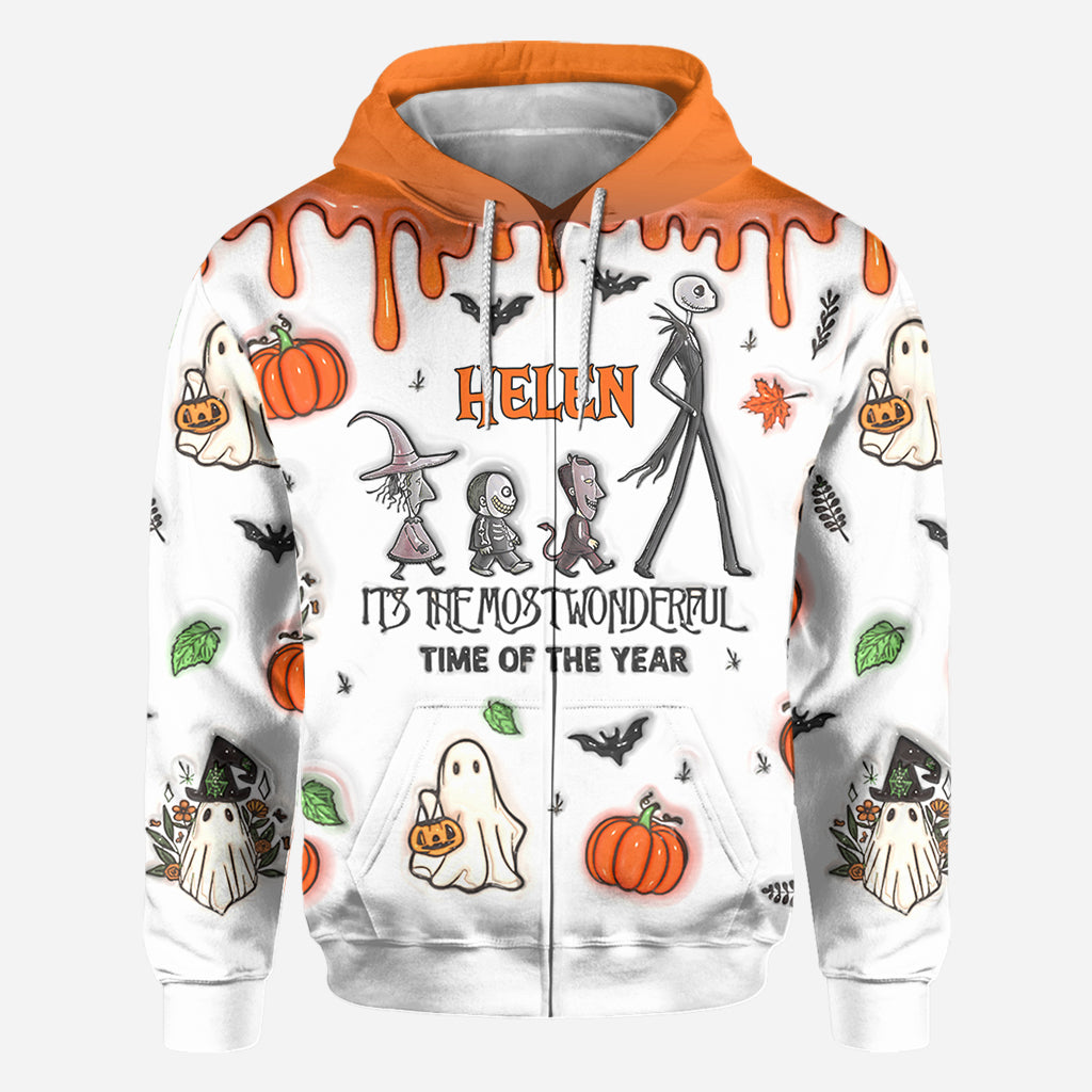 Personalized Autumn Skeleton All Over Shirt Custom Name Halloween Gift