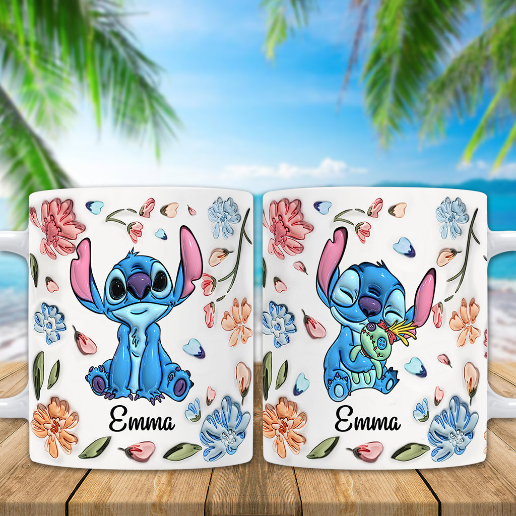 Personalized Floral Mug with Stitch Design Gift for Mom