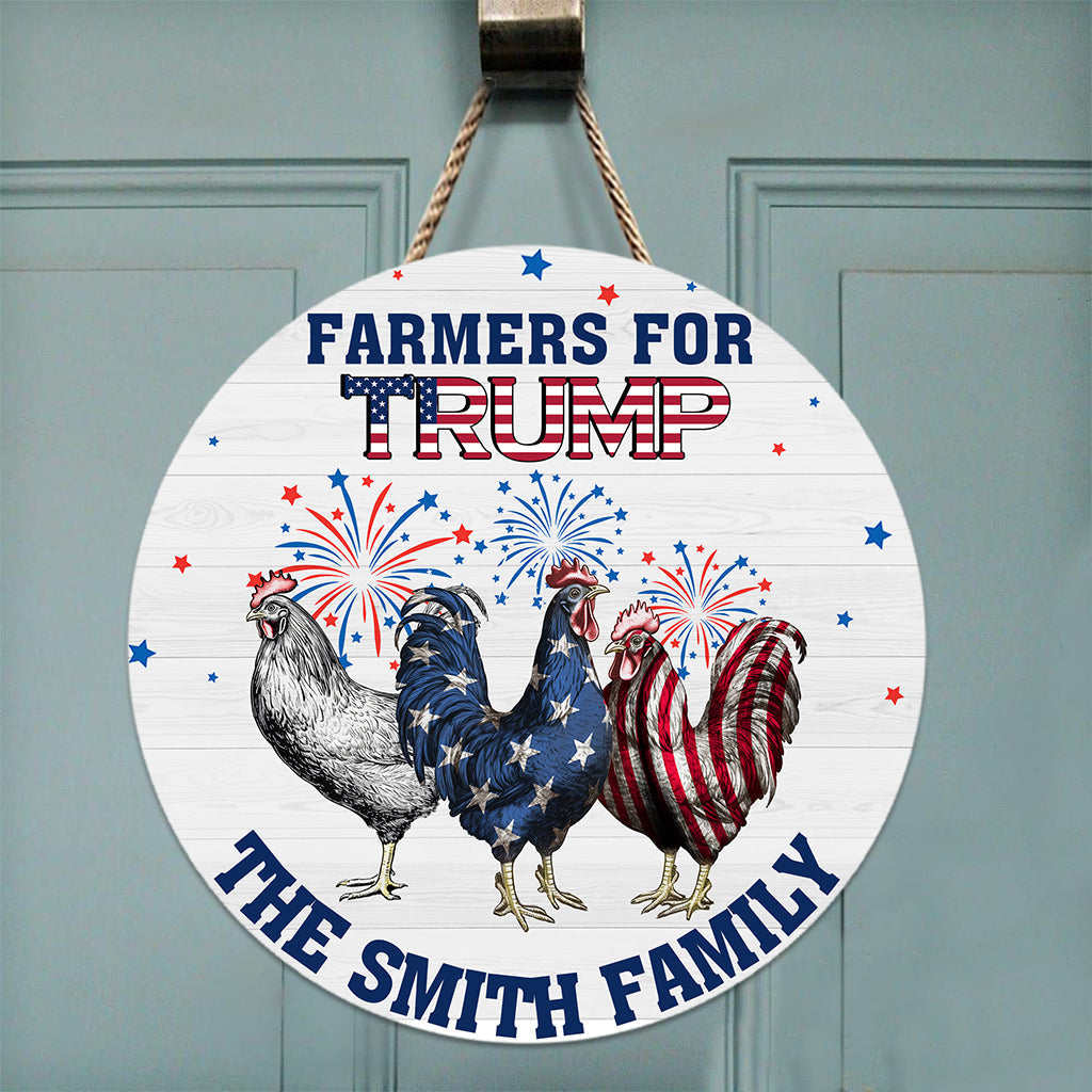 Personalized Round Wood Sign with Family Name & Americana Design