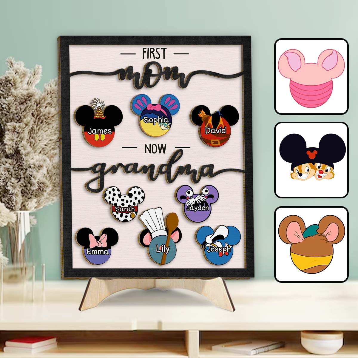 Personalized Grandma Mouse Ears 2 Layered Wood Sign Gift