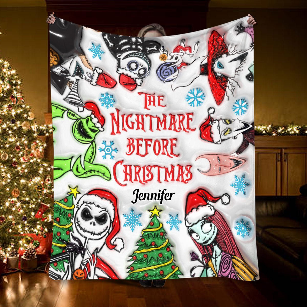 Personalized Nightmare Before Christmas Blanket Gift for Mom