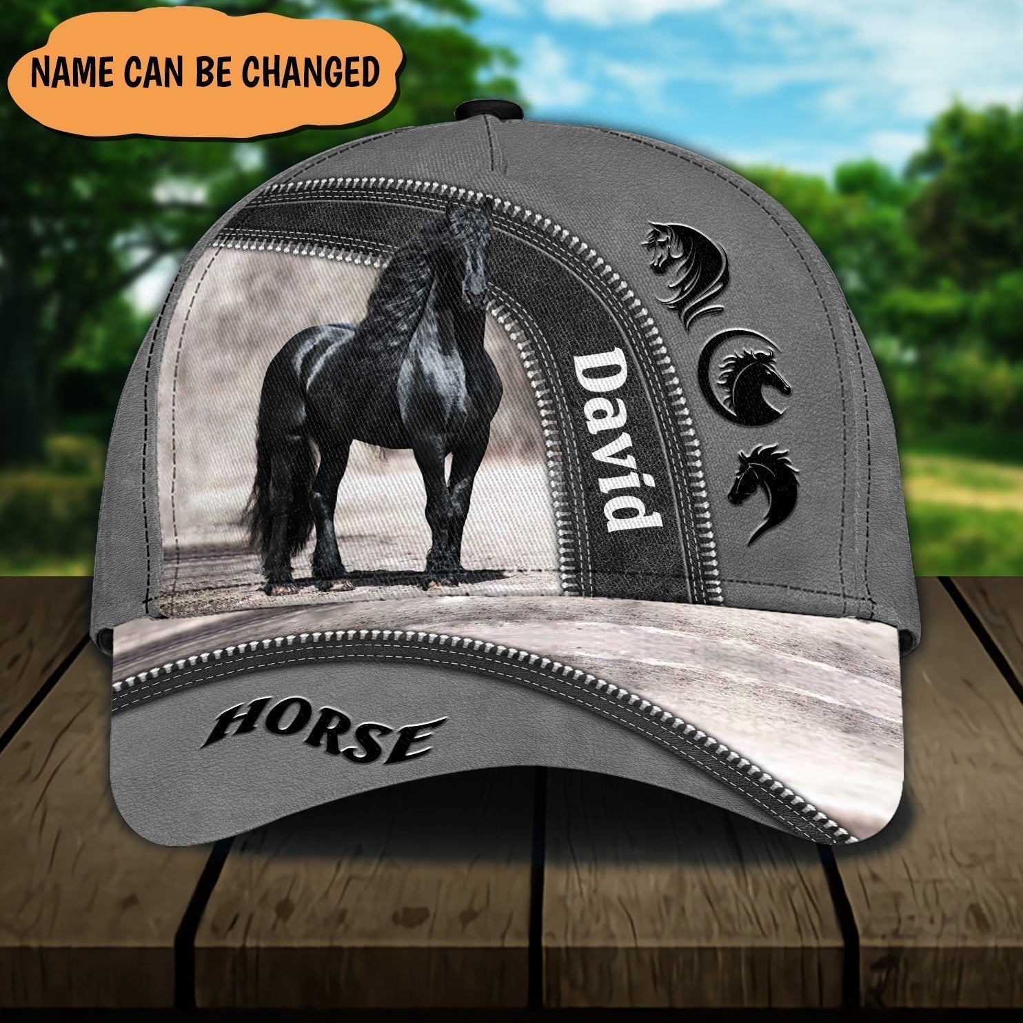 Personalized Classic Cap with Black Horse Design for Horse Lovers
