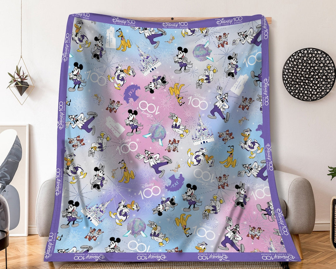 Personalized 100th Anniversary Mouse Blanket Soft Flannel Gift
