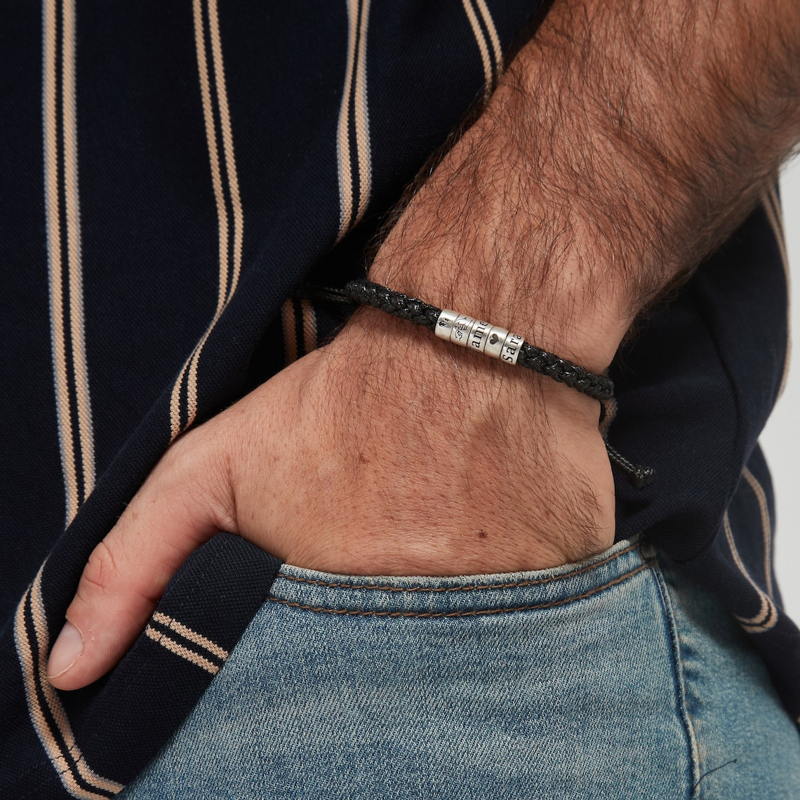 Personalized Adjustable Leather Bracelet Custom Name Gift for Dad