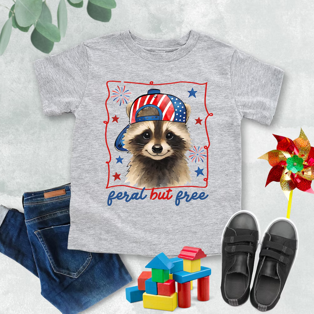 Personalized Kids T-Shirt with Raccoon Design for 4th of July