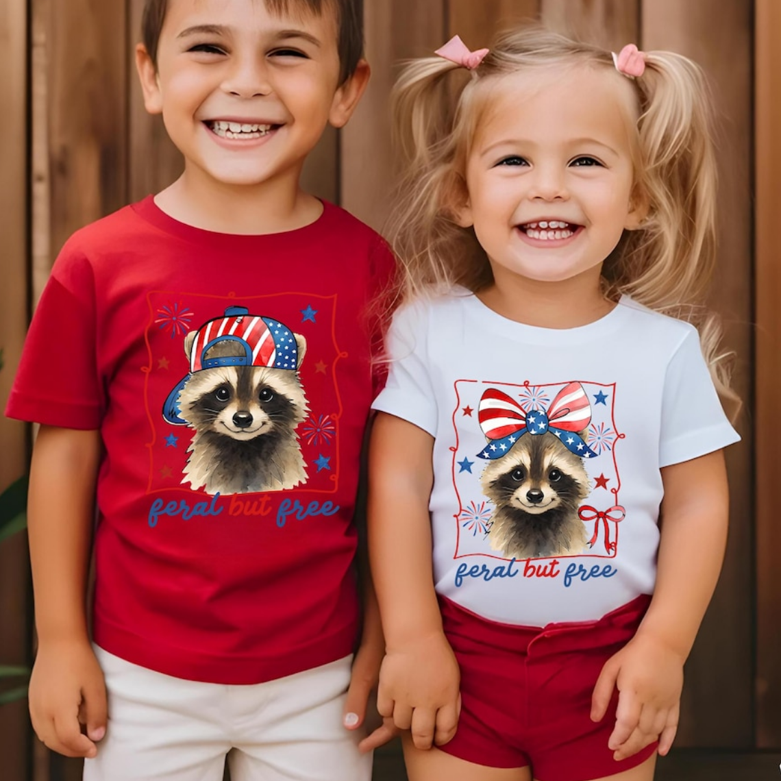 Personalized Kids T-Shirt with Raccoon Design for 4th of July