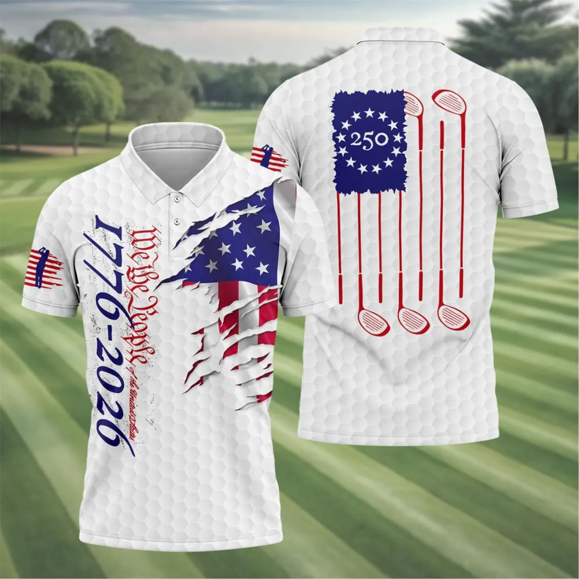 Personalized Patriotic Golf Polo Shirt USA Flag Gift for Dad