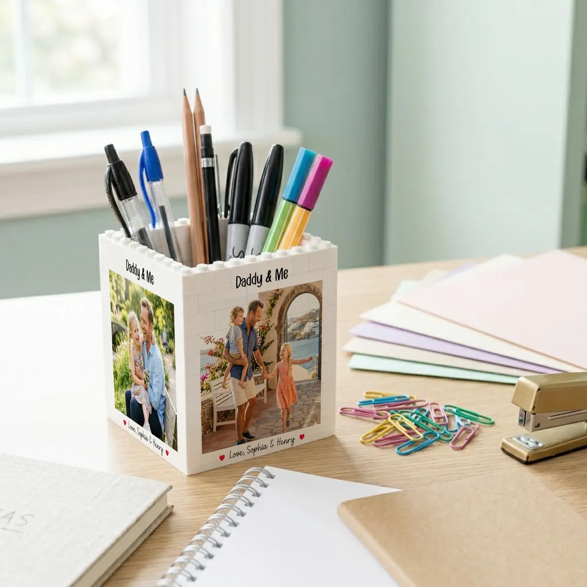 Custom Photo Brick Pencil Pot Personalized Gift for Dad