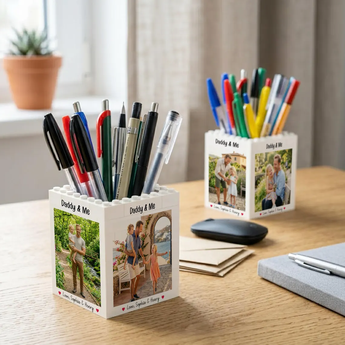 Custom Photo Brick Pencil Pot Personalized Gift for Dad