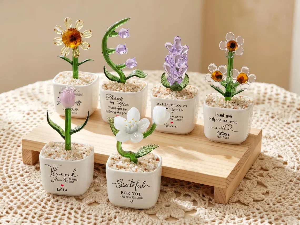 Personalized Glass Plant Pot Custom Name Gift for Teacher
