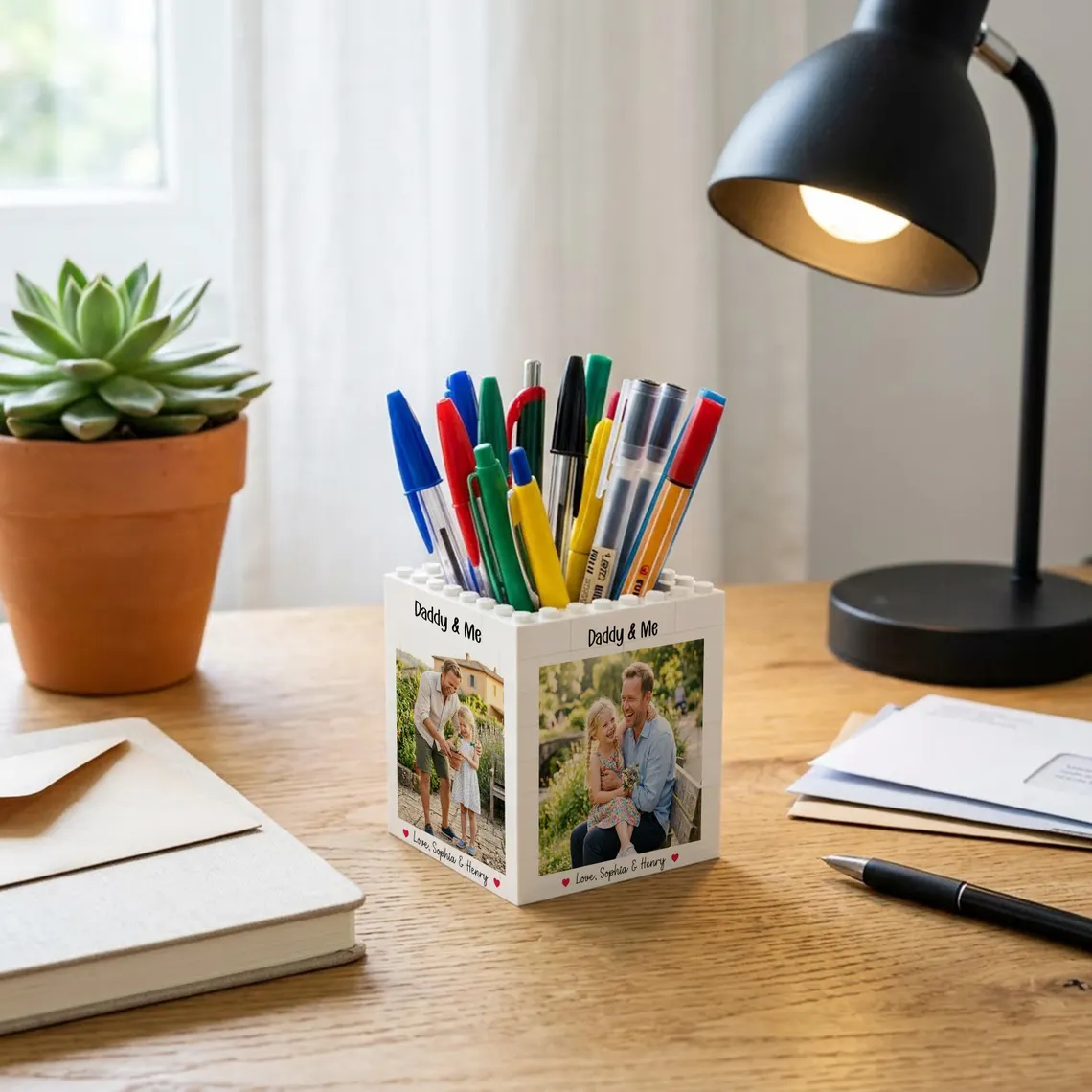 Custom Photo Brick Pencil Pot Personalized Gift for Dad