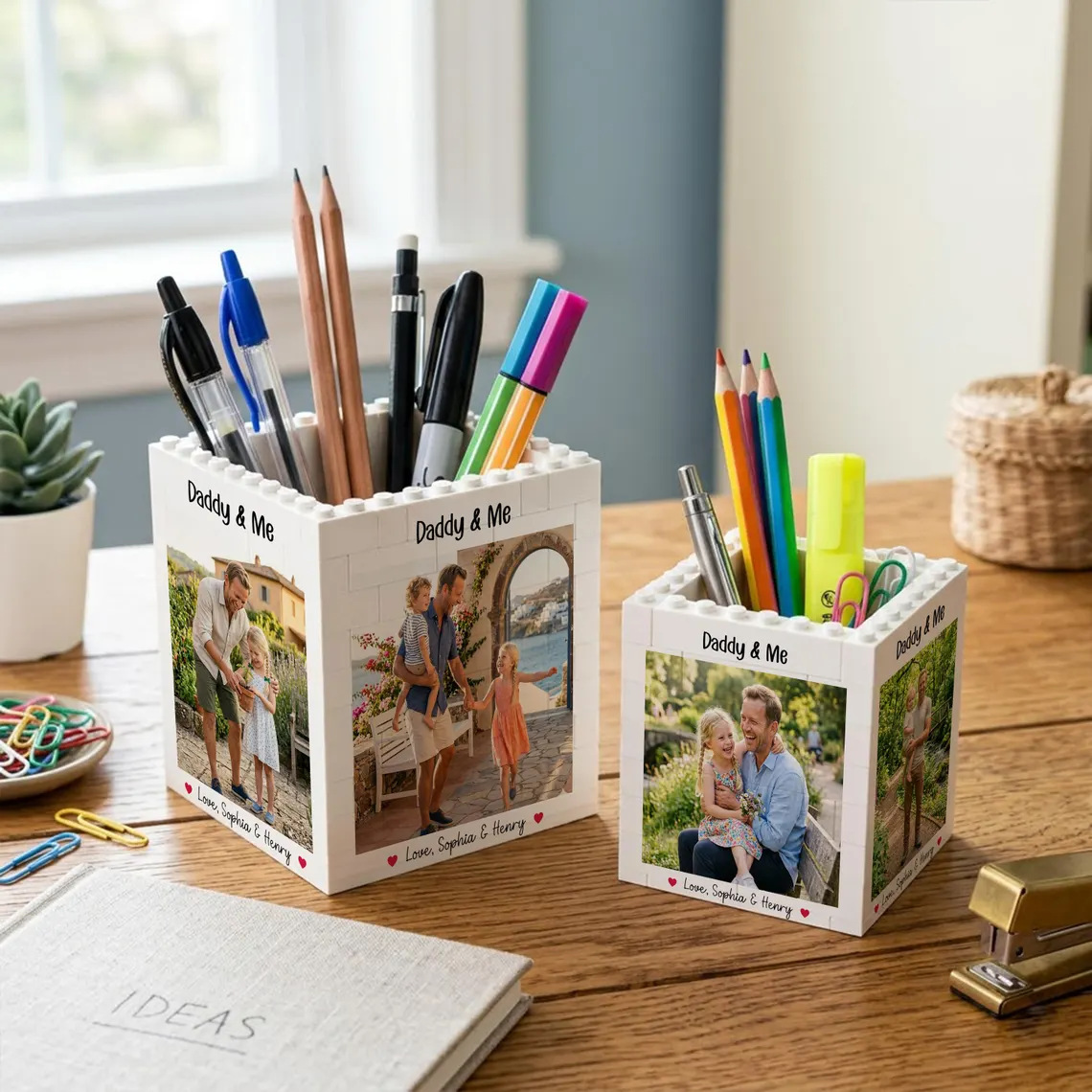 Custom Photo Brick Pencil Pot Personalized Gift for Dad