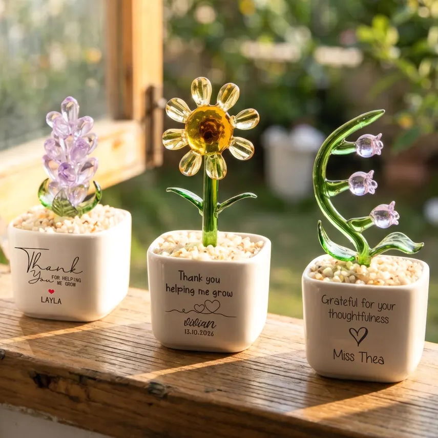 Personalized Glass Plant Pot Custom Name Gift for Teacher