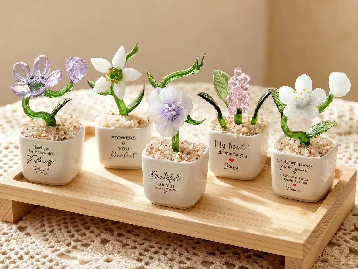 Personalized Glass Plant Pot Custom Name Gift for Teacher