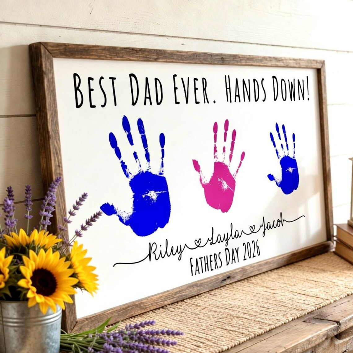 Personalized Handprint Sign Custom Gift for Dad Father's Day